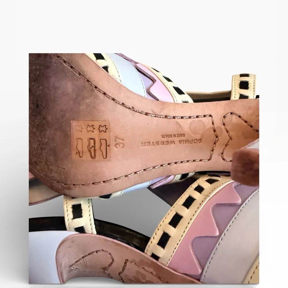 Sophia Webster Riko Leather Pastel Multicolor Cut-Out Lace-Up Heels EU 37 US 7